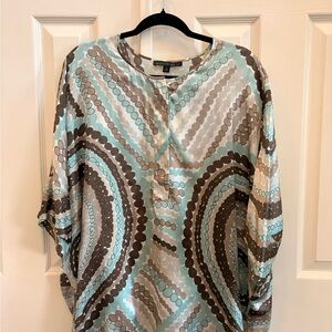 Lafayette 148 New York Circular Pattern Blouse in Blue and Brown